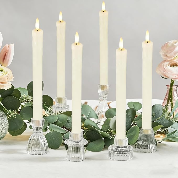 Lezonic Flameless Taper Candles with Remote Timer, Real Wax Battery Operated Flickering LED Fake Candles for Dining Table Centerpiece Wedding Christmas Mantel Decor, 0.8 x 9.5 inch