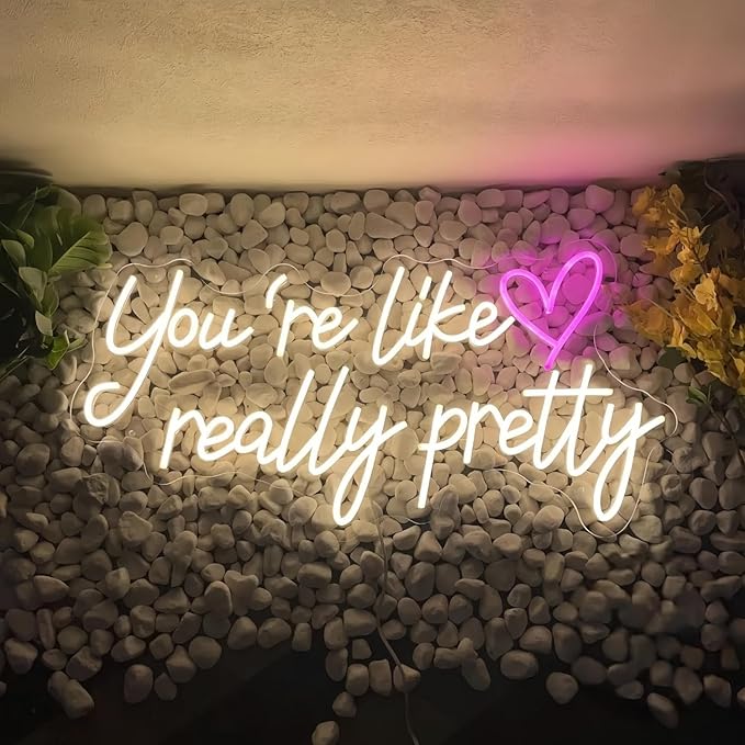 You're Like Really Pretty LED Neon Signs for Wall Decor Neon Wall Art Acrylic LED Lights with Hanging Chain Light Up for Bedroom Decor Graduation Bar Pub Wedding Party 5V USB Powered Dimmable