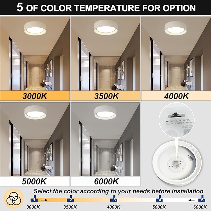 Dimmable Led Flush Mount Ceiling Light,11.8 Inch Round White Lighting Fixtures,5CCT 3000K-6000K Modern Close to Ceiling Lights for Kitchen,Hallway,Entryway,Laundry Room