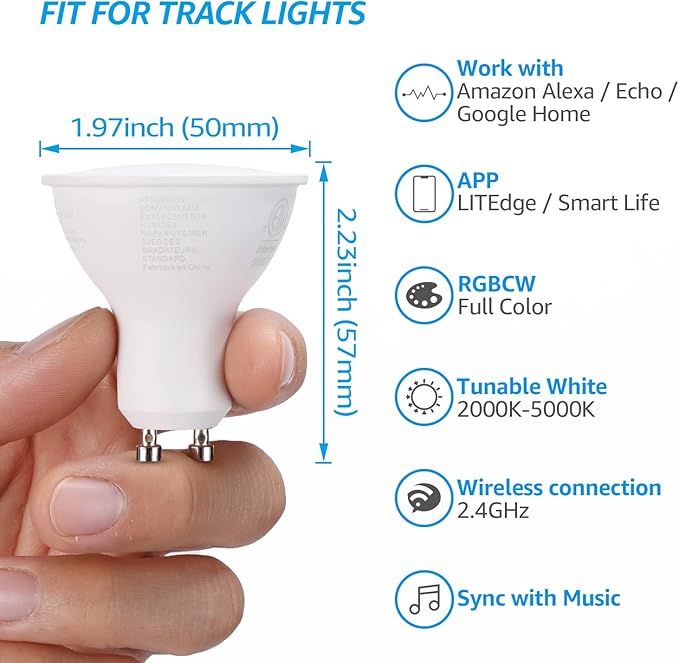 TORCHSTAR GU10 WiFi Smart Spotlight Bulbs, 2000K-5000K RGB LED Color Changing Light, Compatible with Alexa Google Home & Smart Life, 5W 40W Equivalent, Dimmable, No Hub Required