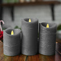Real Wax Flameless Candles Set of 3 (D 3" x H 4" 5" 6") Battery Operated LED Candle with Timer Home Decorative Pillar Flickering Lights,Wedding Party Events Decor,Grey