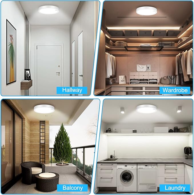 Youtob Rechargeable Motion Sensor Ceiling Light - USB Powered, 6500K Bright White, Auto-On LED Closet Lighting for Stairs, Porch, Hallway, Pantry with Long-Lasting Battery Life and Easy Installation