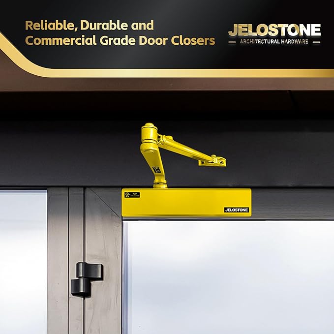 Heavy Duty, Commercial Door Closer D8000DA, ANSI Grade 1, UL 3 Hour Fire Rated, ADA Compliant, Delayed Action, Adjustable Spring Size 1-6 for Doors(44-330LB/30-60 in), Indoor/Outdoor (Brass Gold)