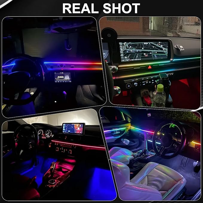 Acrylic Interior Car LED Strip Light with Wireless APP, RGB 18 in 1 with 175 inches 593 LEDs Fiber Optic Ambient Lighting Kits, 16 Million Colors Sound Active Function Car Neon Lights