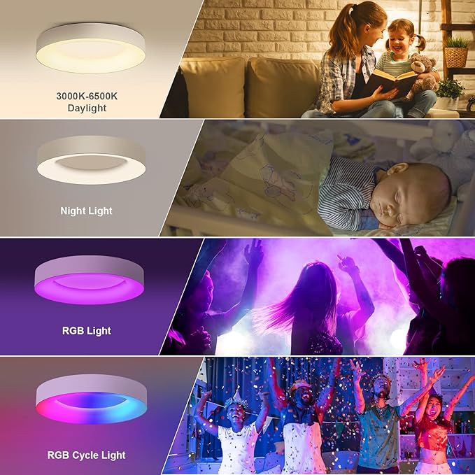 LEZOE RGB Flush Mount LED Ceiling Light Dimmable with Remote Control 11 Inch, 24W 2400lm Color Changing Ceiling Light Fixture, 3000K-6500K Ceiling Lamp for Bedroom Kitchen Hallway Party Living Room