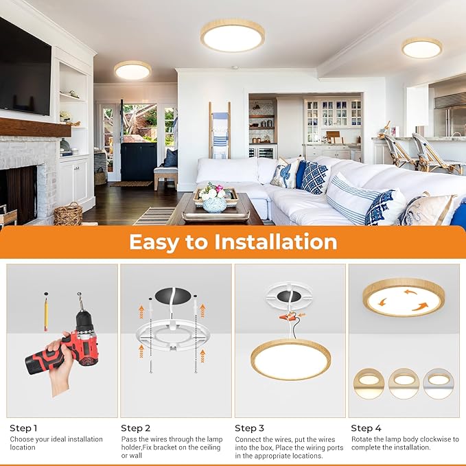 slochi 12Inch Flush Mount Ceiling Light Fixtures - 3Pack 3000K-4000K-6500K Flat Led Lights for Room Ceiling,Ultra Thin Round White Ceiling Lights for Living Room,Bedroom,Kitchen,Bathroom