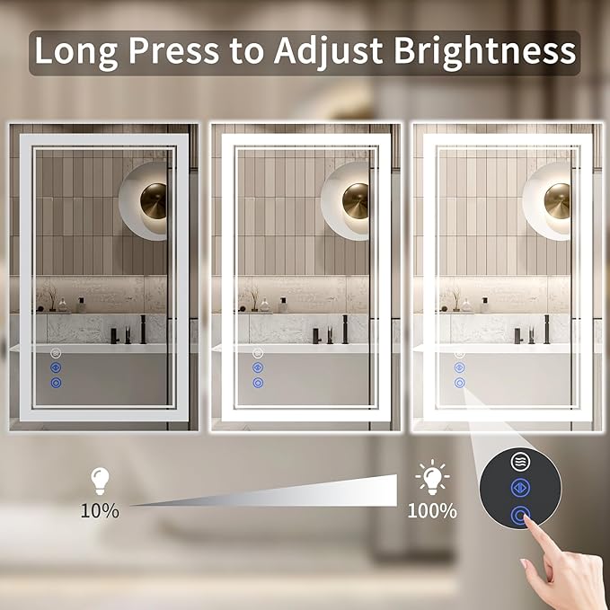 24"x42" LED Bathroom Mirror with Lights, Anti-Fog, Backlit + Front Lit, Dimmable, Led Vanity Mirror for Wall, Lighted Bathroom Mirror, 3 Colors, Shatter-Proof Tempered Glass
