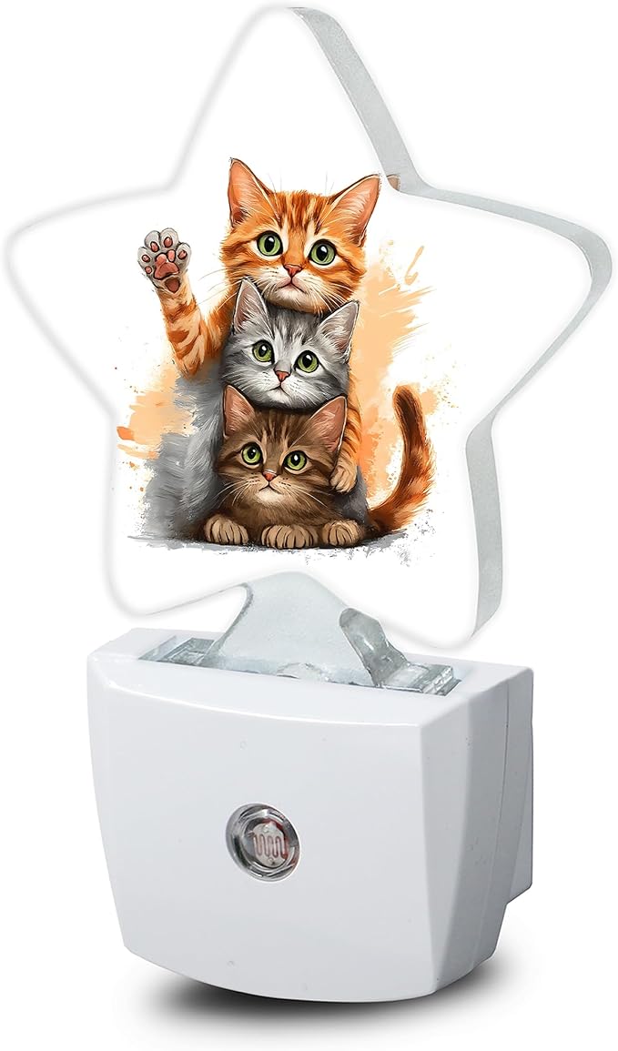 Cat Cute Animal Night Lights Plug Into Wall,Funny Abstract Star Night Light for Kids,Nightlight with Dusk to Dawn Smart Sensor for Bedroom Bathroom Decor,Children Women Men Gift