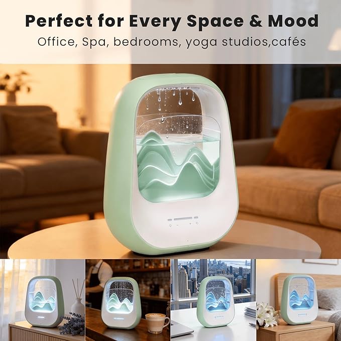 Rain Drop White Noise Machine with Realistic Rain Sounds – Sleep Therapy Humidifier, Bluetooth Speaker, Ambient Light & Aroma Diffuser for Bedroom Relaxation, Meditation & Stress Relief (Green)
