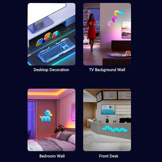 16M Color RGB Triangle LED Light Panel, Smart Music Sync Wall Light with APP Remote Control, USB Powered Triangle Light for Game Room Decor with Magic Adhesive Design, Triangle