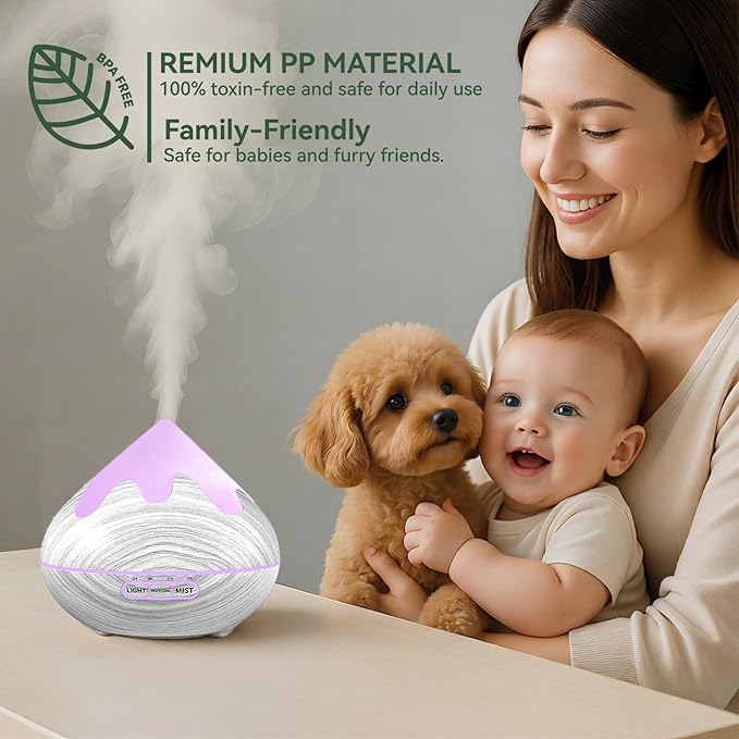 500ML Essential Oil Diffuser, Large Aromatherapy Diffuser with Remote Control, Air Diffusers for Home Office Room, Fragrance Humidifier with 7 Color LED & 2 Mist Mode, Glacier White