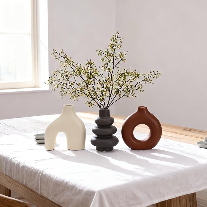 Ceramic 3 Pcs Vase Set,Modern Home Decor Table Centerpiece,Minimalist Nordic Vases, Wedding, Living Room, Bookshelf, Office, Modern Home, Entryway Boho Decor (D)