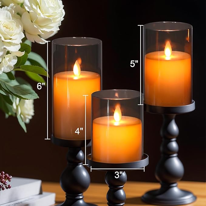 Flameless Candles with Remote Timer, LED Pillar Candles Moving Wick Flickering Battery Operated Pack of 3, Home Decorating for Ambiance, Cycling 24 Hours Timer, Gray
