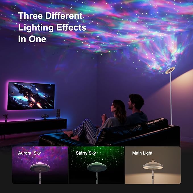 DUSKTEC Floor Lamp with RGB Star Projector, 15W 1400LM Dimmable 4 Color Temperatures LED Standing Lamp with Remote, Modern Tall Corner Lamp for Living Room, Bedroom, Office (White)