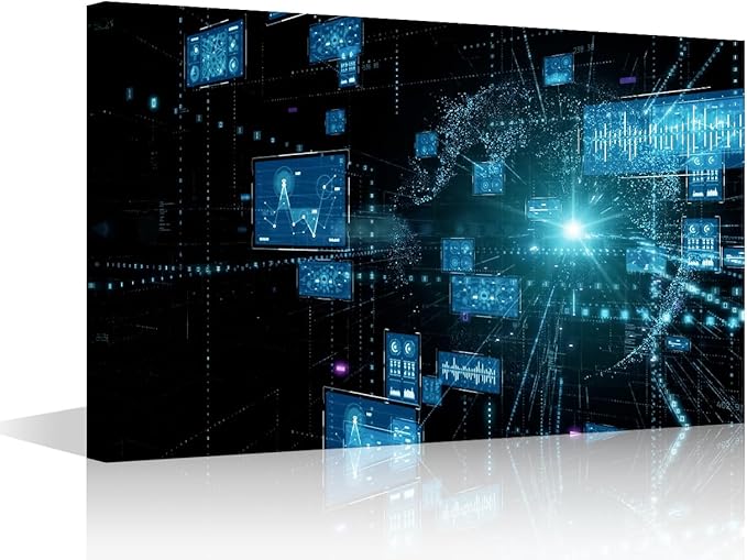 TUMOVO Technology Digital Art Wall Art for Living Room CPU Concept Canvas Wall Art Virtual Space Pictures Posters Modern Wall Decor Art for Bedroom Office Paintings Framed Ready to Hang, 18x12in