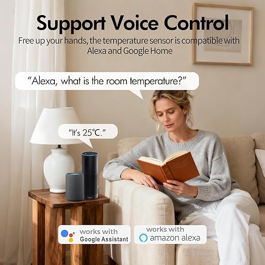 eMylo WiFi Thermometer Hygrometer Sensor, Wireless Indoor Temperature Humidity Monitor with App Control, Notification Alerts, Free Data Storage Export, for Home Pet Greenhouse, Compatible with Alexa