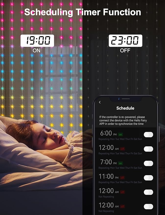 Smart Curtain Lights 6.6x6.6Ft, 400 LED Curtain Light APP Remote Control Music Sync Dynamic DIY Lights for Memorial Day 4th of July Independence Day Backdrop Decoration