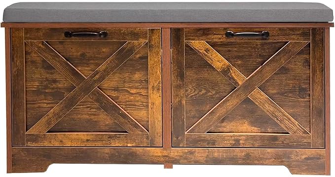 Shoe Storage Bench with 2 Flip Drawers, Entryway Bench with Removable Cushion, Hallway & Mudroom Organizer with Seat, Front Door Shoe Rack Cabinet, Brown