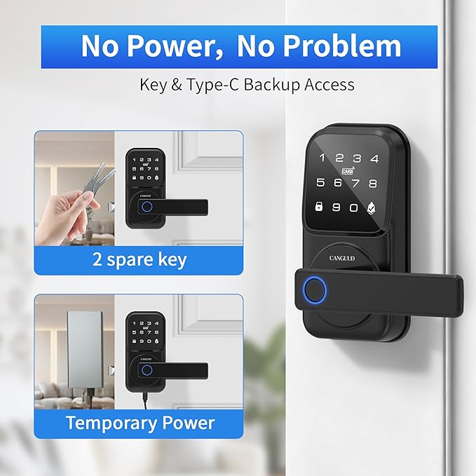 Smart Door Lock with Handle - Keyless Entry Door Lock for Front Door, Touchscreen Keypad Door Knob Lever Lock, Fingerprint Door Handle Lock, Auto Lock, App Control, Easy Installation