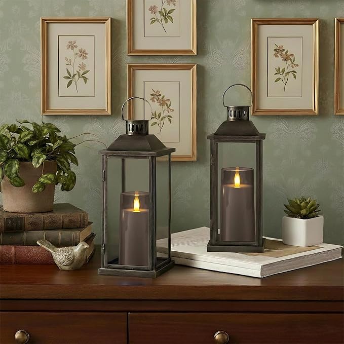 Raycare Christmas Flameless Electronic Pillar Candles with Remote Control and Timer- Battery Operated Realistic Flickering LED Fake Candle for Home, Wedding Decor,Grey,Set of 2(3"x6"6")