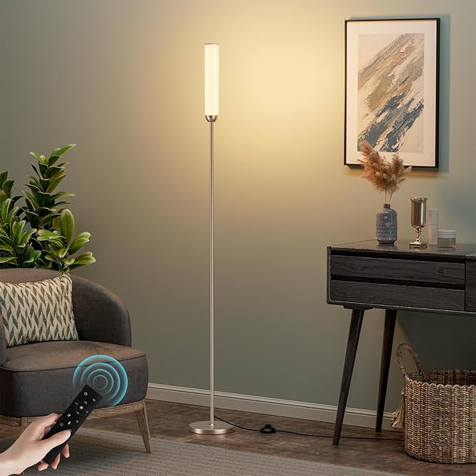 Ambimall LED Floor Lamp with Remote Control, 65" Standing lamp with Stepless Adjustable 3000K-6500K Colors & 30-100% Brightness, Foot Switch(Champagne Gold) (Pack of 2)