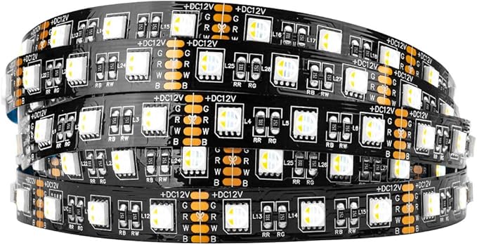 BTF-LIGHTING 5050 RGBW RGB+Warm White(2700K-3000K) 4 Colors in 1 LED Tape Light DC12V 5m 16.4ft 60LED/m Multi-Colored IP30 Black 12mm PCB for Bedroom Kitchen Home Decoration(No Adapter or Controller)