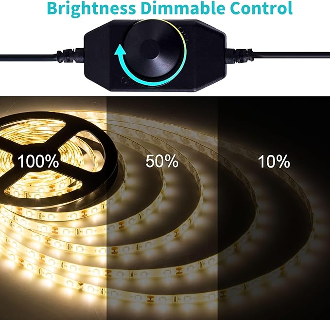 50ft Warm White Led Strip Lights, 12V Waterproof Flexible Led Light Strip, Cuttable Dimmable led Rope Tape Light Indoor for Bathroom, Fish Tank, Bedroom, Kitchen