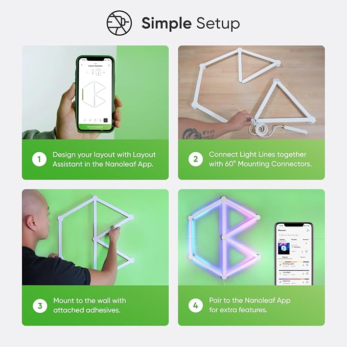 Nanoleaf Lines LED Wall Lights, RGBW Smart Geometry Wall Light Bar with Music & Screen Sync, WiFi Wall Light Panels with Alexa & Google Assistant for Gaming Room, Streaming (Expansion Pack, 3 Lines)