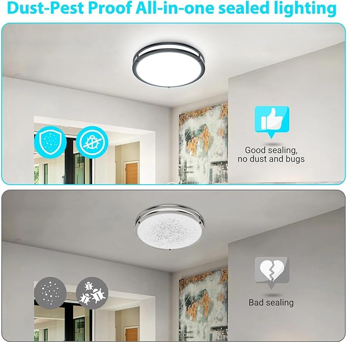 libtit 16Inch Black Flush Mount Ceiling Lights, 36W Dimmable LED Ceiling Light 3000K-6500K Adjustable, Large & Bright Light Fixture for Livingroom Bedroom Kitchen Diningroom -1Pack