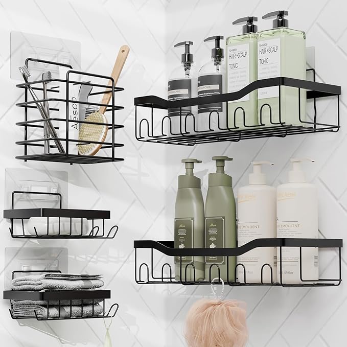 Clara Clark Bathroom Set - Christmas Bathroom Accessories Set, 14PC Bathroom Accessory Set, Christmas Bathroom Sets with Bathroom Rugs, Adhesive Corner Shower Caddy Hanging, Toilet Brush & Trash Can