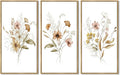 KUVIOKE Floral Wall Decor Colorful Bouquet Wall Decor Botanical Pictures for Office Dining Room Hallway Wall Art 8x16in3pcs Natural Framed