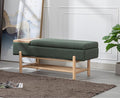 Modern Entryway Storage Bench, Upholstered Shoe Ottoman Bench, Flip-Top End of Bed Bench with Wood Shelf/Coffee Table for Living Room/Bedroom/Hallway/Under Window,46.5 Inches,Green Linen