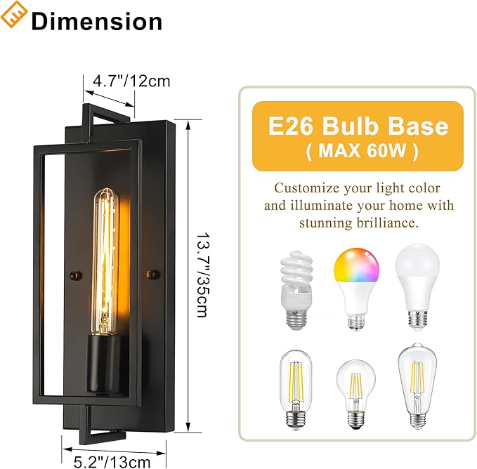 Single Light Black Bathroom Vanity Light Fixtures, Industrial Modern Wall Sconce Lighting for Hallway Bedroom Kitchen