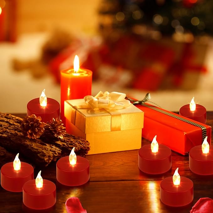 LED Tea Light flameless Candles: 24PACK with Remote Control Candle,Long Lasting 400+Hours,Battery Operated LED Tealights for Home Decoration Seasonal &Festival Celebration(Red)