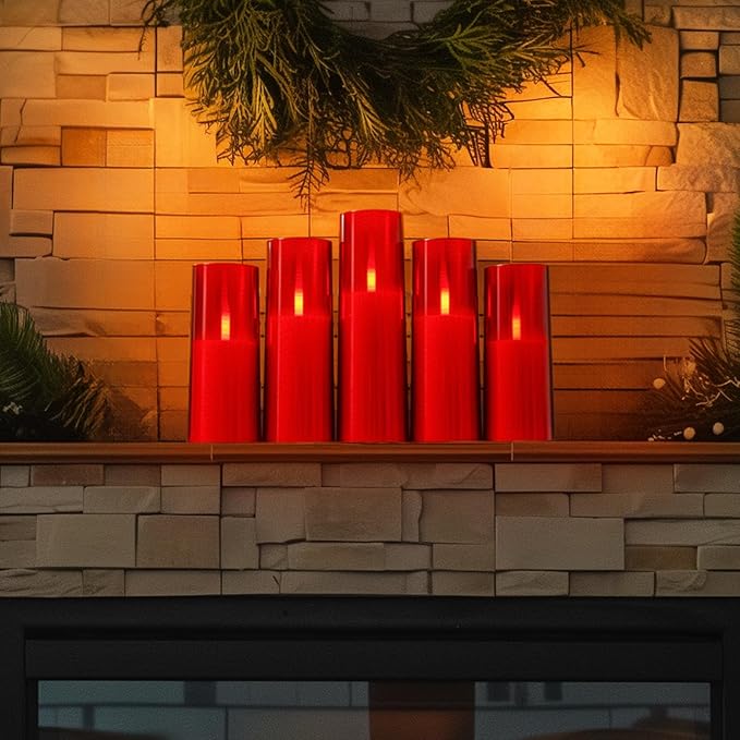 Homemory Red Acrylic Flameless LED Candles with Remote & Timer, Battery Powered, Fake Candles, Elegant Home Decor, Parties, or Wedding Lighting