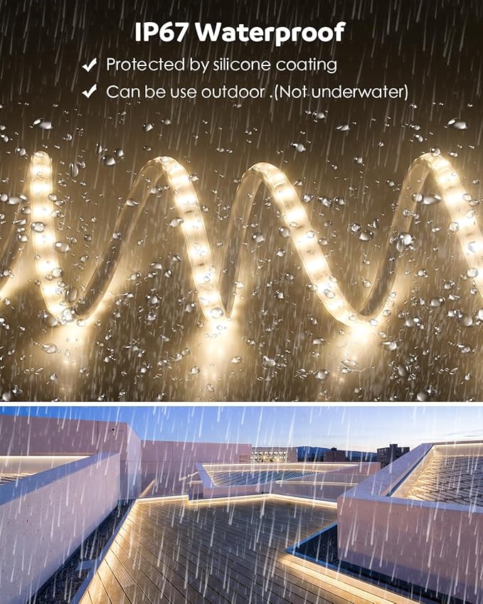 Aclorol 40M LED Rope Light Outdoor Waterproof Led Strip Light 131FT AC110V-120V Dimmable Double Row Warm White Plug in Rope Light with Remote for Outside Garden Patio Indoor Outdoor Backyards Decor