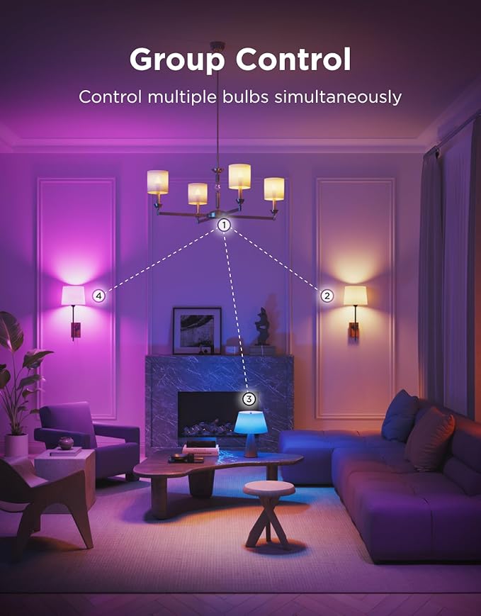 Govee E12 Led Bulb, Smart Light Bulbs Work with Matter, Alexa, Google Assistant, WiFi Candelabra Bulbs 40 Watt Equivalent, RGBWW Color Changing Light Bulb, 2.4GHz Only, 450 LM, 6 Pack