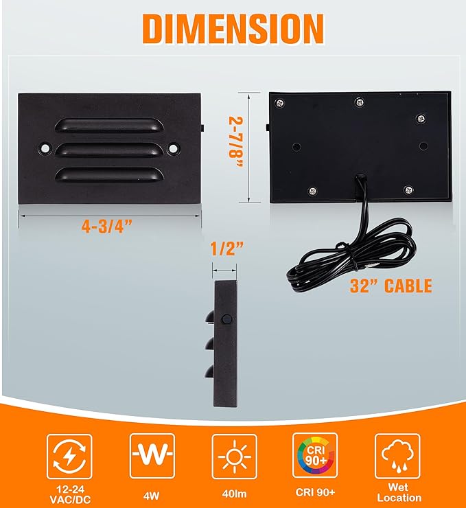 CLOUDY BAY 4 Inch 5CCT 12V 4W Low Voltage LED Step Light with Horizontal Louvered Faceplate for Steps Decks Stairs,Outdoor Stair Lights,Wet Locations,6 Pack,Oil Rubbed Bronze