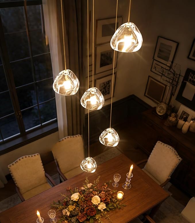 Modern LED Chandeliers for Dining Room Kitchen Pendant Lights Lighting for Island Dimmable Fixtures Bubble Crystal Floating Chandelier LED Lights Brushed Nickel