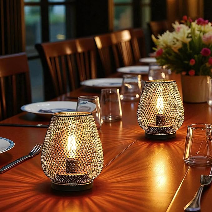 JHY DESIGN 6PCS Metal Cage LED Lantern Battery Powered Lamp Vintage Cordless Accent Light Great for Weddings Parties Patio Bedroom Living Room Yard Events for Indoors Outdoors