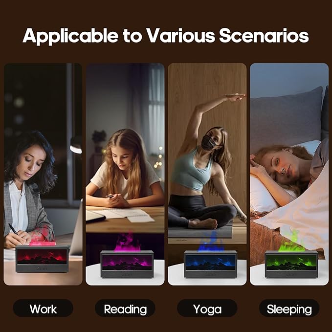 Essential Oil Diffusers for Home,Air Diffuser Flame Colorful Water Vapor Fireplace Fire Humidifier Aromatherapy Aroma for Room Bedroom,Auto Off Protection