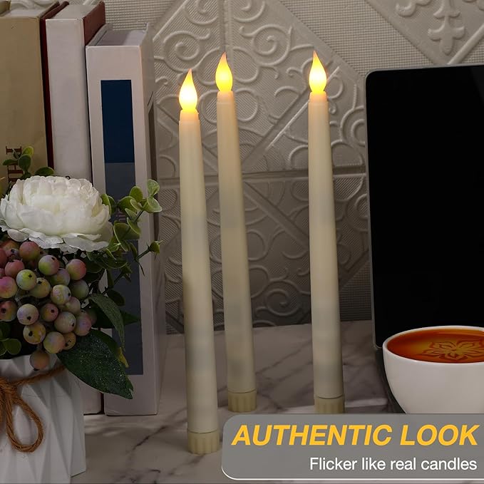 Tuanse 24 Pack 24 Pack Flameless Flicker Taper Candles Bulk with Remote and Timer, Battery Operated LED Warm White Taper Candles Light for Home Wedding Decoration Gifts (Beige,10 Inch)