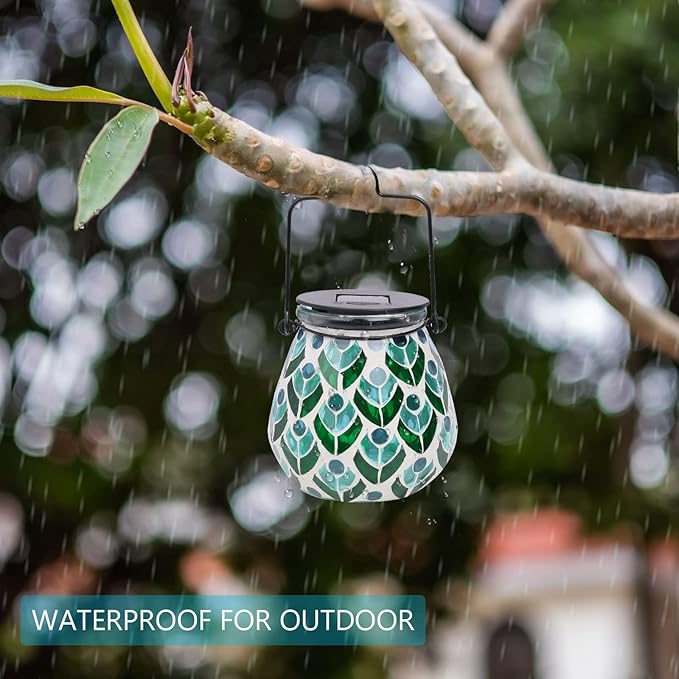 Bshine Mosaic Solar Lantern Outdoor Hanging Waterproof, Mosaic Light Indoor Decorative Table, Garden Decor for Yard Outside, Path, Pathway, Courtyard, Lawn,Light Up Christmas Decor Outdoor
