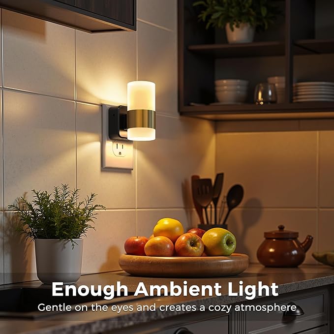 L LOHAS LED Night Light,Night Lights Plug into Wall,Dusk to Dawn Sensor,3000K Soft White,Brightness Adjustable,180°Rotating Acrylic Nightlight for Adults Bathroom Bedroom