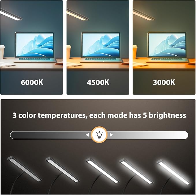 Desk Lamp with Remote, Adjustable Brightness, Eye-Caring LED Light, Rotatable Head, USB with Adapter, Space-Saving Design for Office, Study, Reading, Work, and Home Desktop Illumination - Black