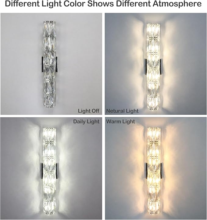 SAMTEEN Chrome Crystal Wall Sconce Contemporary 6-Light Crystal Sconces Wall Lighting Modern Nickel Wall Sconce Clear Glass Wall Light Fixture for Bathroom Living Room Bedroom Hallway