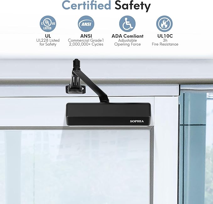 Sophia Commercial Door Closer with Hold Open DK4000, Matte Black