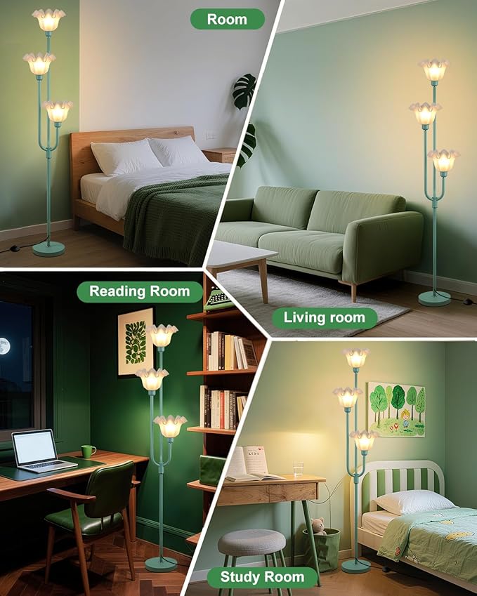 Lightdot Flower Floor Lamp 3-Lights Rustic Floor Lamps with 3000K Warm White Bulbs for Wedding Party Modern Tall Standing Lamp for Living Room/Bedroom-Grey Green-12