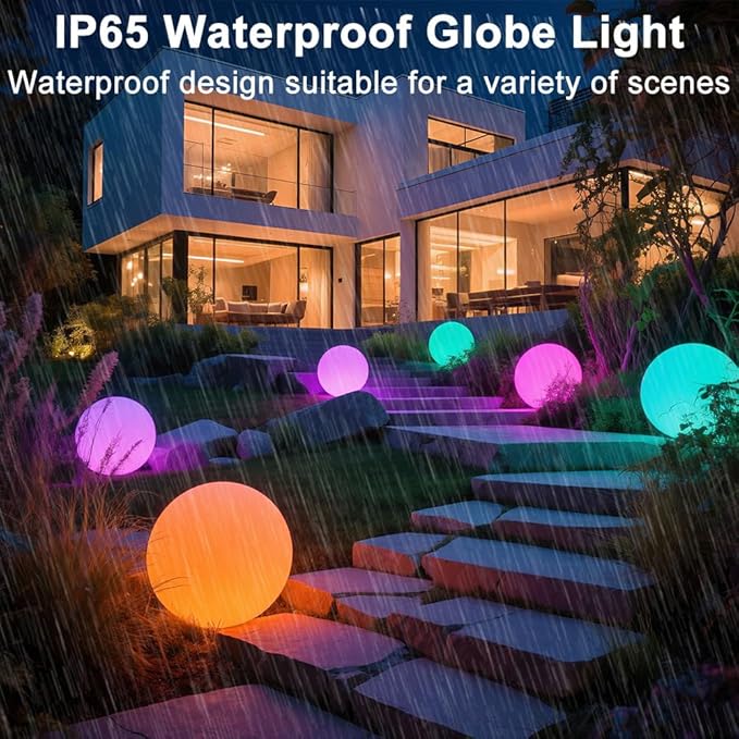14-in LED Ball Light, Rechargeable Outdoor Globes Light Dimmable RGB Color Changing Globe Floor Lamp w/Remote, Modern Versatile LED Globe Orb Lights Waterproof Glowing Orb Lamp for Home Yard Lawn Path
