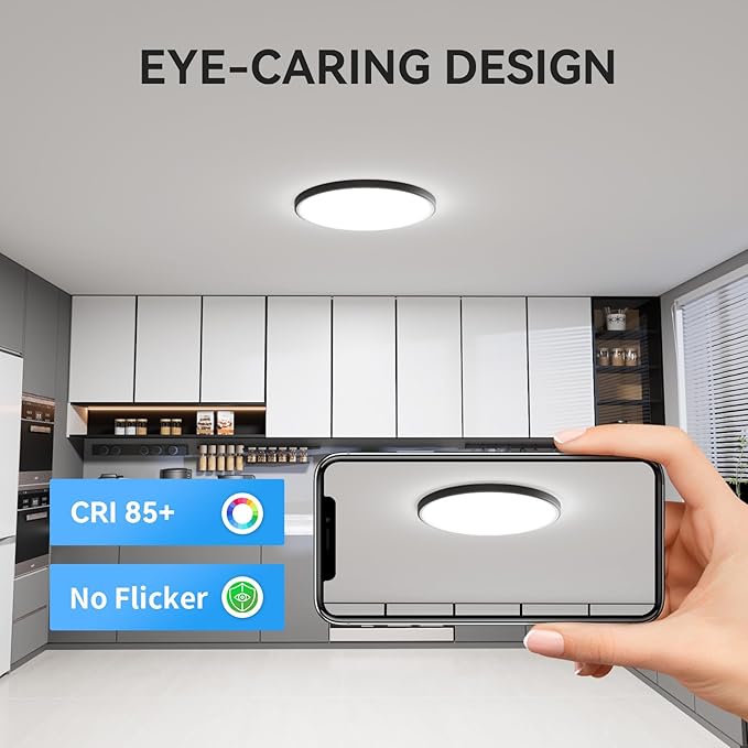 3200lm LED Flush Mount Ceiling Light, Super Slim 12 inch LED Ceiling Light, 5000K LED Ceiling Light for Bedroom, Living Room, Dining Room (Black, One Pack)